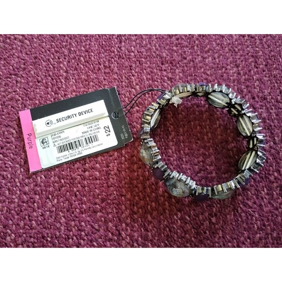 Mixit Stretch Bracelet Purple Silver Beads Jewelry OS Birthstone Fashion Costume - Picture 3 of 15